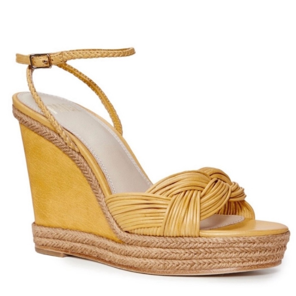 Paige Taryn Espadrille Platform Wedge braided Sandals in Mango yellow, Size 8.5